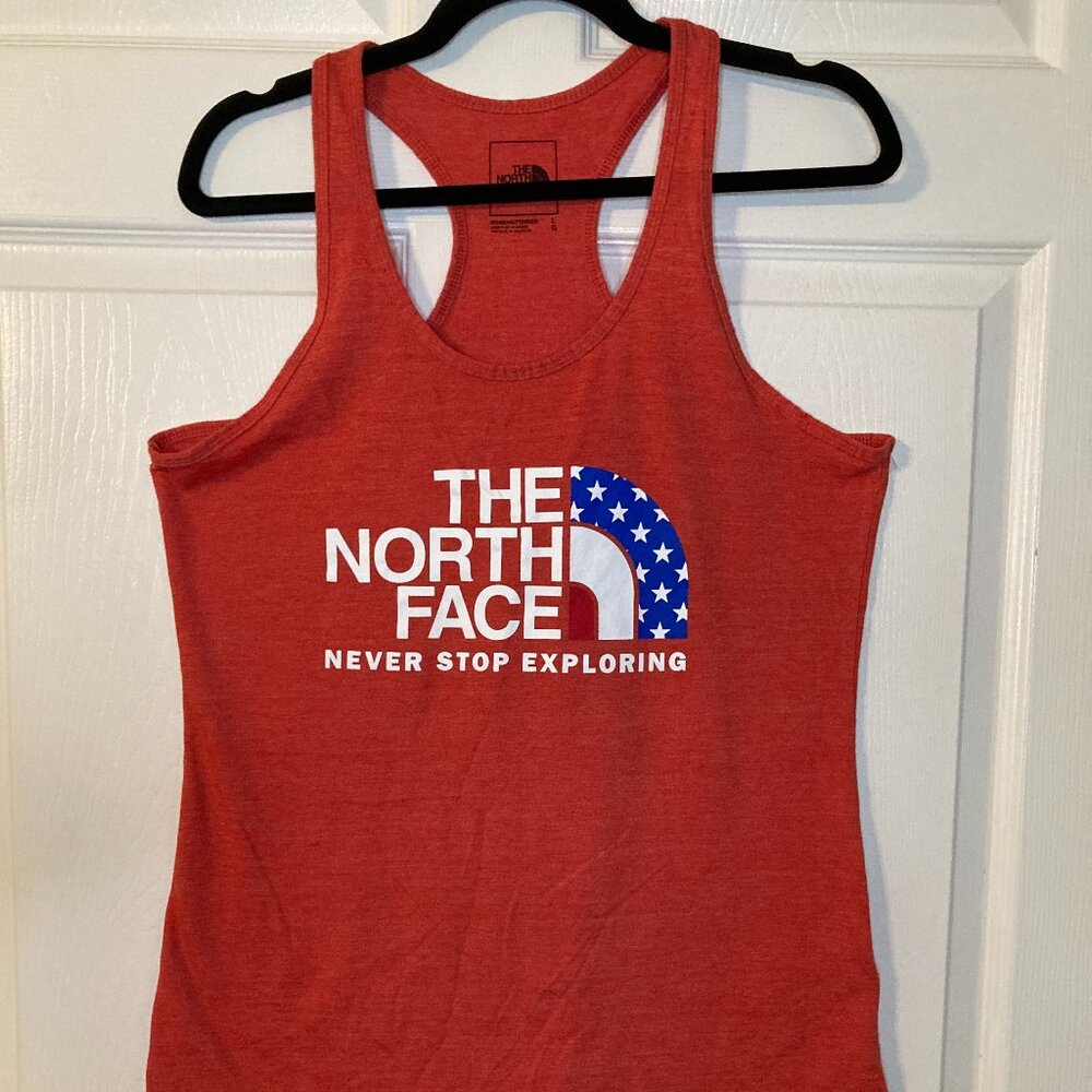 The North Face Women's Red Graphic Tank Top - Red White & Blue Logo - Size L